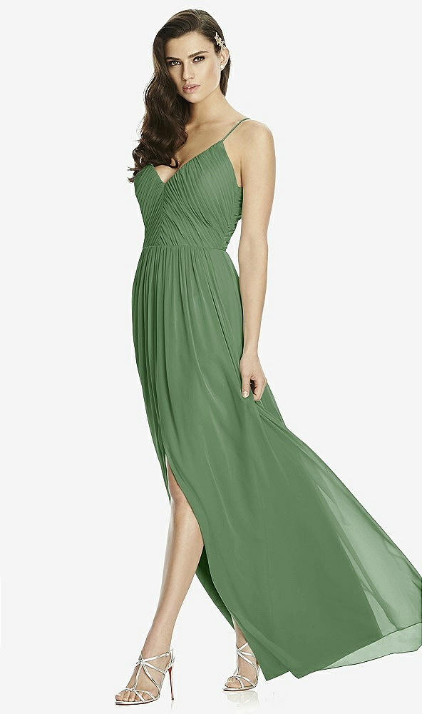 Front View - Vineyard Green Deep V-Back Shirred Maxi Dress - Ensley