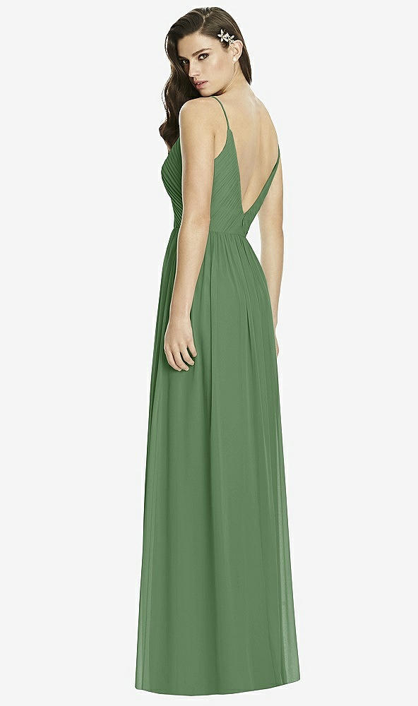 Back View - Vineyard Green Deep V-Back Shirred Maxi Dress - Ensley