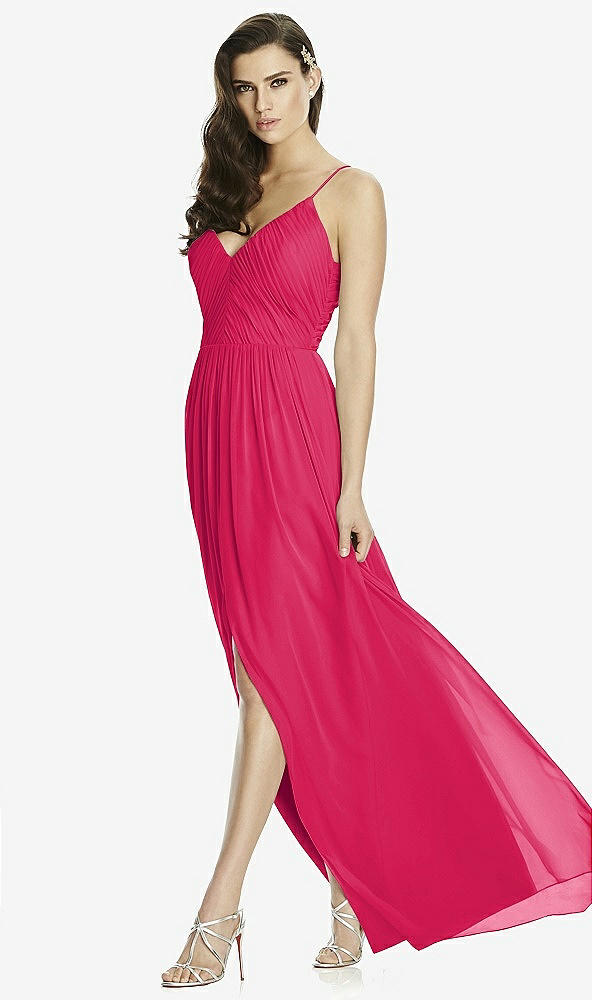 Front View - Vivid Pink Deep V-Back Shirred Maxi Dress - Ensley