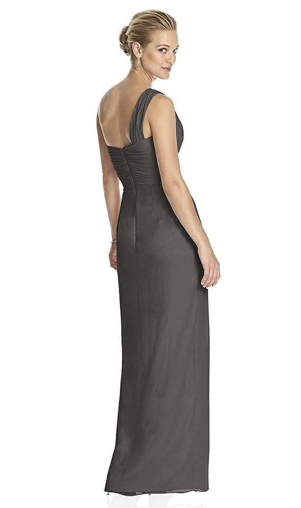 Back View - Caviar Gray One-Shoulder Draped Maxi Dress with Front Slit - Aeryn