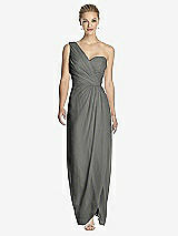 Front View Thumbnail - Charcoal Gray One-Shoulder Draped Maxi Dress with Front Slit - Aeryn