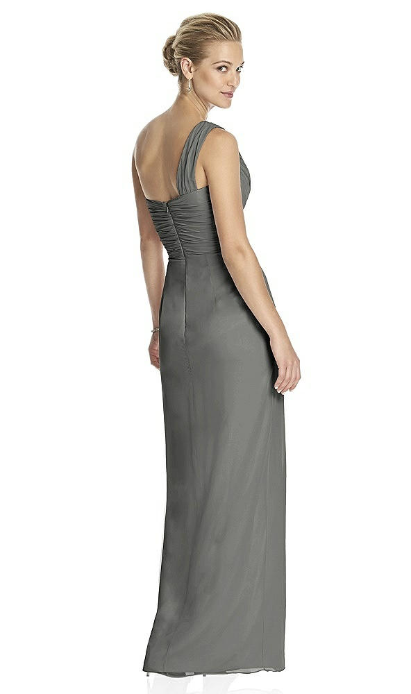 Back View - Charcoal Gray One-Shoulder Draped Maxi Dress with Front Slit - Aeryn