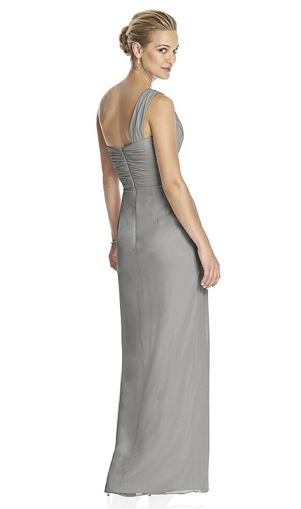 Back View - Chelsea Gray One-Shoulder Draped Maxi Dress with Front Slit - Aeryn