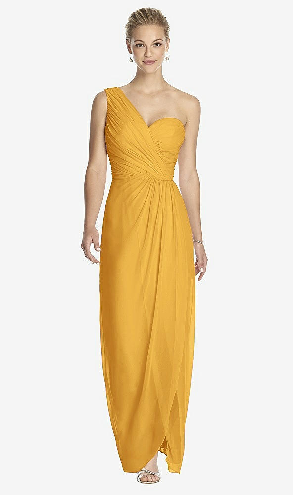 Front View - NYC Yellow One-Shoulder Draped Maxi Dress with Front Slit - Aeryn