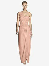 Front View Thumbnail - Pale Peach One-Shoulder Draped Maxi Dress with Front Slit - Aeryn