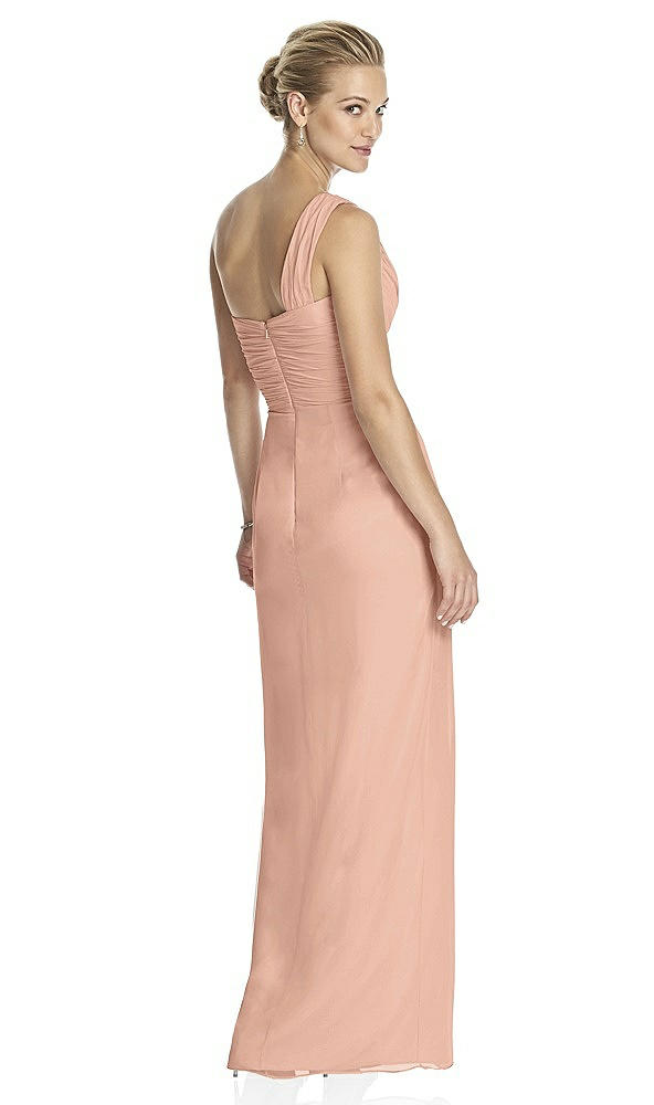 Back View - Pale Peach One-Shoulder Draped Maxi Dress with Front Slit - Aeryn