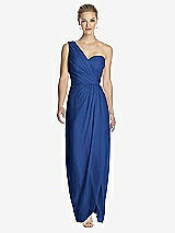 Front View Thumbnail - Classic Blue One-Shoulder Draped Maxi Dress with Front Slit - Aeryn