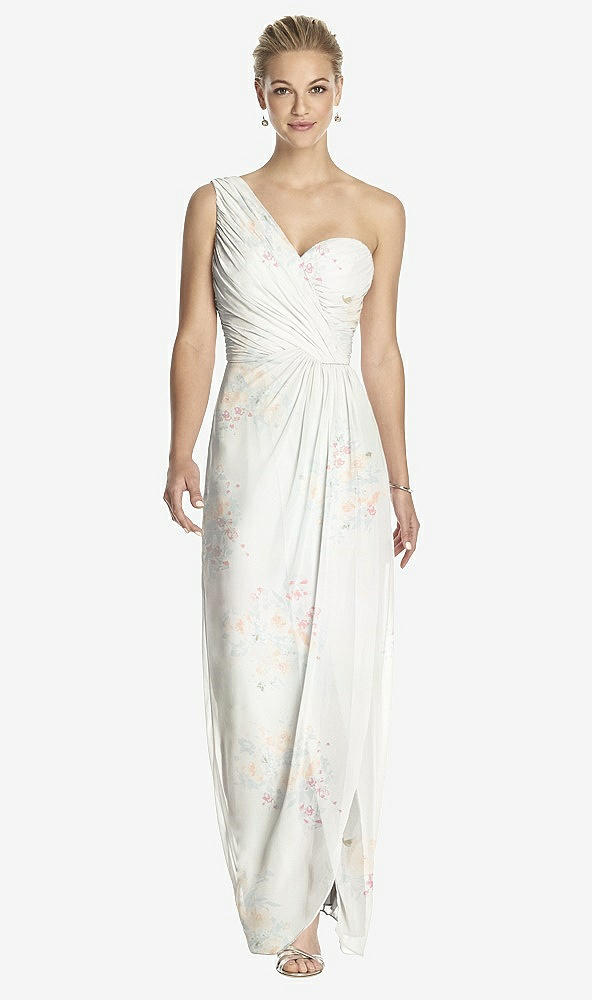 Front View - Spring Fling One-Shoulder Draped Maxi Dress with Front Slit - Aeryn