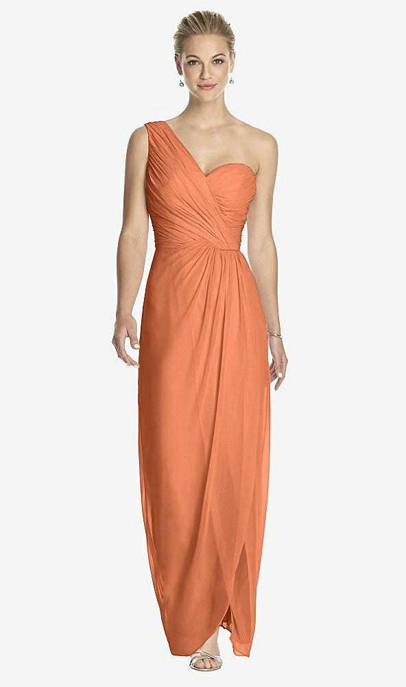 Front View - Sweet Melon One-Shoulder Draped Maxi Dress with Front Slit - Aeryn