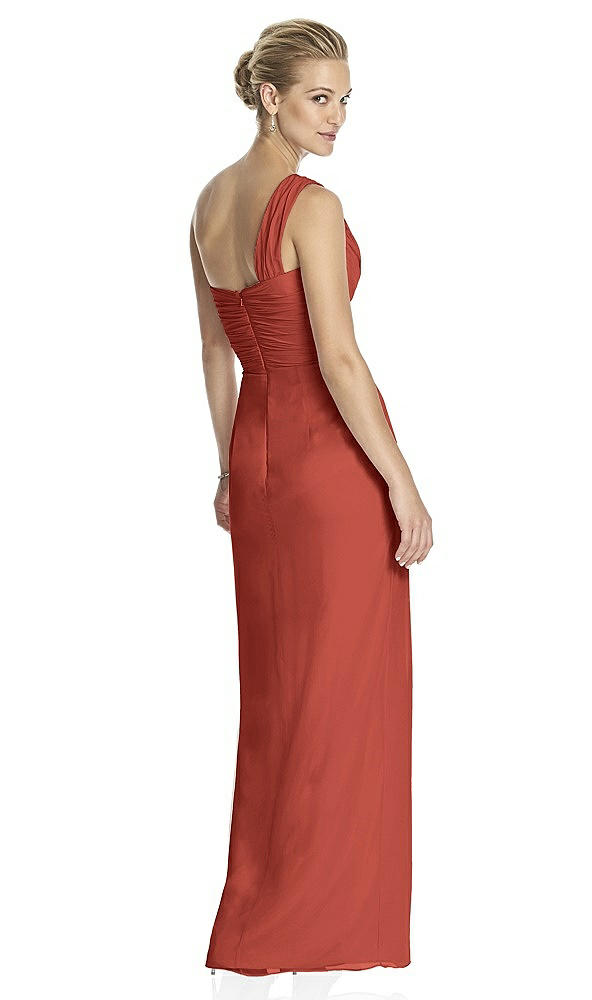 Back View - Amber Sunset One-Shoulder Draped Maxi Dress with Front Slit - Aeryn