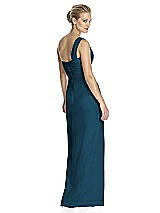 Rear View Thumbnail - Atlantic Blue One-Shoulder Draped Maxi Dress with Front Slit - Aeryn