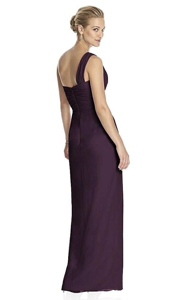 Back View - Aubergine One-Shoulder Draped Maxi Dress with Front Slit - Aeryn