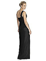 Rear View Thumbnail - Black One-Shoulder Draped Maxi Dress with Front Slit - Aeryn