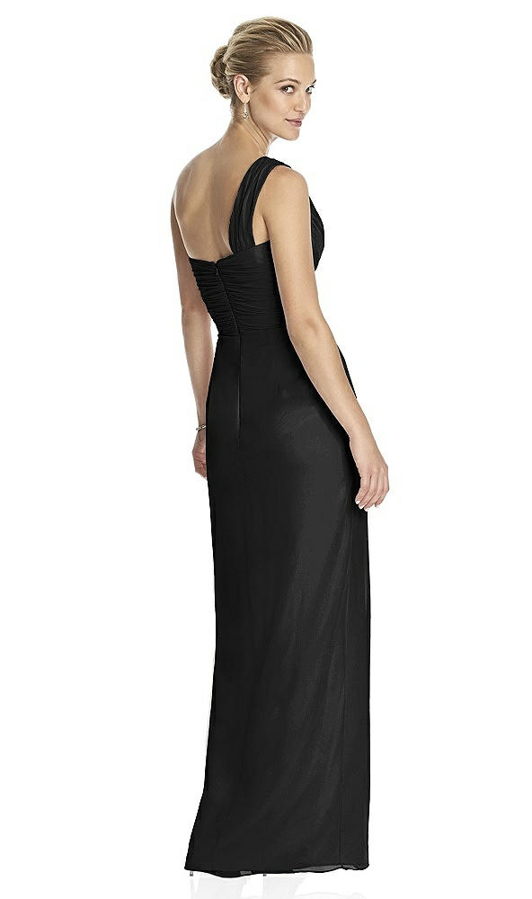 Back View - Black One-Shoulder Draped Maxi Dress with Front Slit - Aeryn