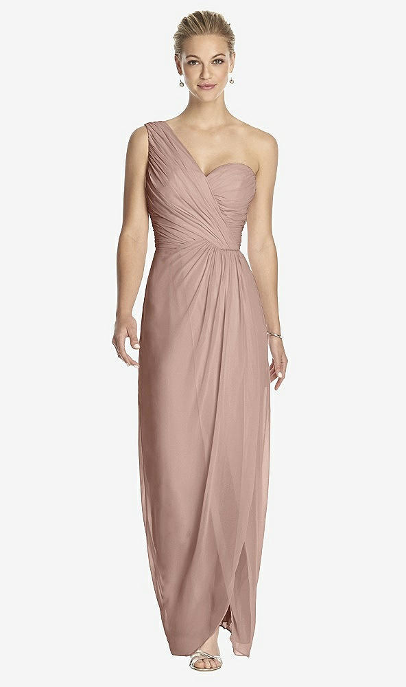 Front View - Bliss One-Shoulder Draped Maxi Dress with Front Slit - Aeryn