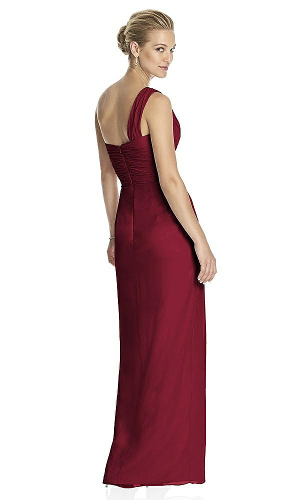 Back View - Burgundy One-Shoulder Draped Maxi Dress with Front Slit - Aeryn
