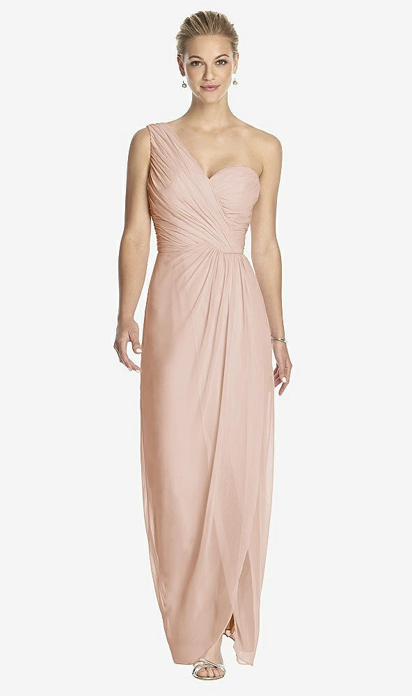 Front View - Cameo One-Shoulder Draped Maxi Dress with Front Slit - Aeryn