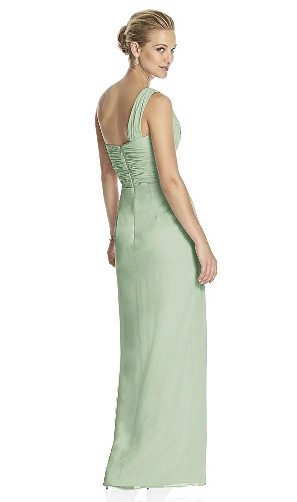 Back View - Celadon One-Shoulder Draped Maxi Dress with Front Slit - Aeryn