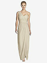 Front View Thumbnail - Champagne One-Shoulder Draped Maxi Dress with Front Slit - Aeryn