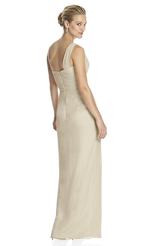 Back View - Champagne One-Shoulder Draped Maxi Dress with Front Slit - Aeryn