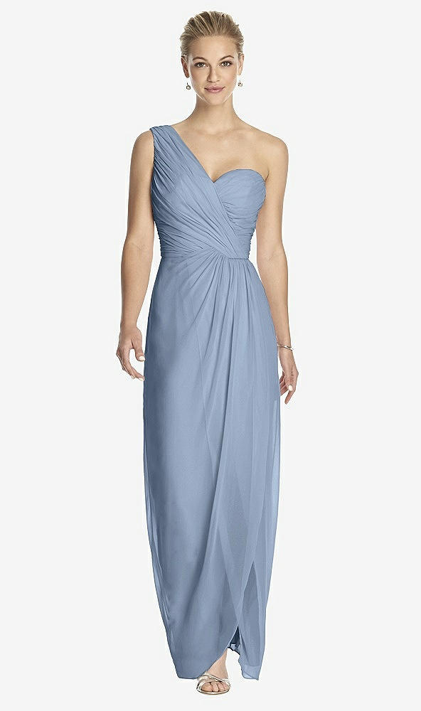 Front View - Cloudy One-Shoulder Draped Maxi Dress with Front Slit - Aeryn
