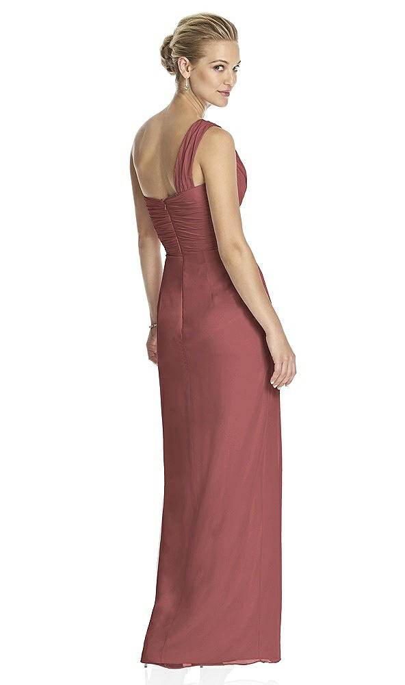 Back View - English Rose One-Shoulder Draped Maxi Dress with Front Slit - Aeryn
