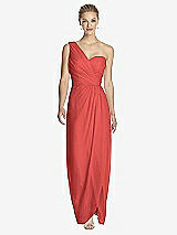 Front View Thumbnail - Perfect Coral One-Shoulder Draped Maxi Dress with Front Slit - Aeryn