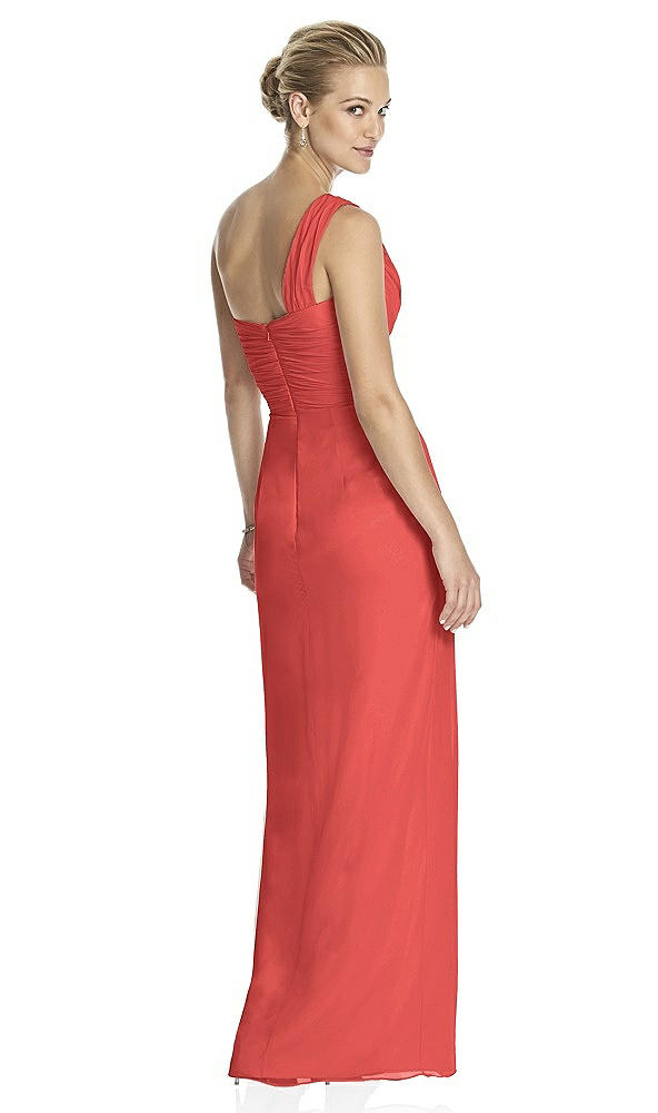 Back View - Perfect Coral One-Shoulder Draped Maxi Dress with Front Slit - Aeryn