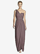 Front View Thumbnail - French Truffle One-Shoulder Draped Maxi Dress with Front Slit - Aeryn