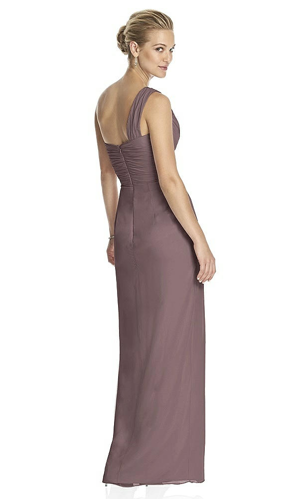 Back View - French Truffle One-Shoulder Draped Maxi Dress with Front Slit - Aeryn