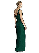 Rear View Thumbnail - Hunter Green One-Shoulder Draped Maxi Dress with Front Slit - Aeryn