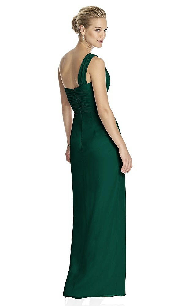 Back View - Hunter Green One-Shoulder Draped Maxi Dress with Front Slit - Aeryn