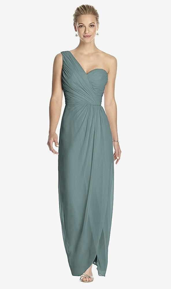 Front View - Icelandic One-Shoulder Draped Maxi Dress with Front Slit - Aeryn
