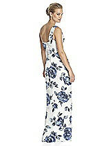 Rear View Thumbnail - Indigo Rose One-Shoulder Draped Maxi Dress with Front Slit - Aeryn