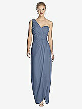 Front View Thumbnail - Larkspur Blue One-Shoulder Draped Maxi Dress with Front Slit - Aeryn