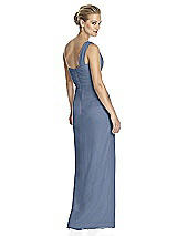 Rear View Thumbnail - Larkspur Blue One-Shoulder Draped Maxi Dress with Front Slit - Aeryn