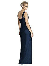 Rear View Thumbnail - Midnight Navy One-Shoulder Draped Maxi Dress with Front Slit - Aeryn