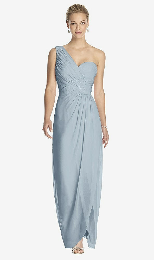 Front View - Mist One-Shoulder Draped Maxi Dress with Front Slit - Aeryn