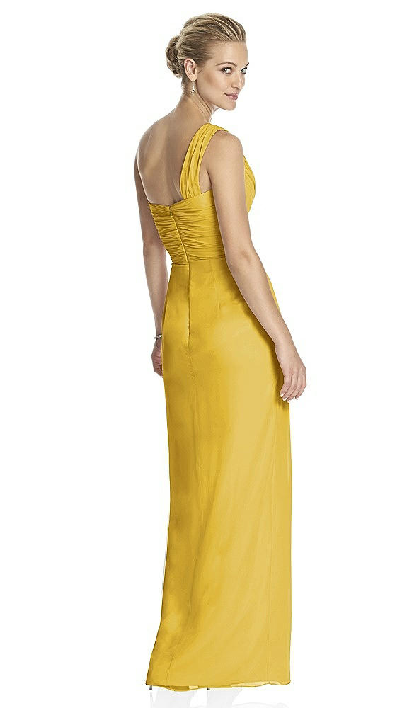 Back View - Marigold One-Shoulder Draped Maxi Dress with Front Slit - Aeryn