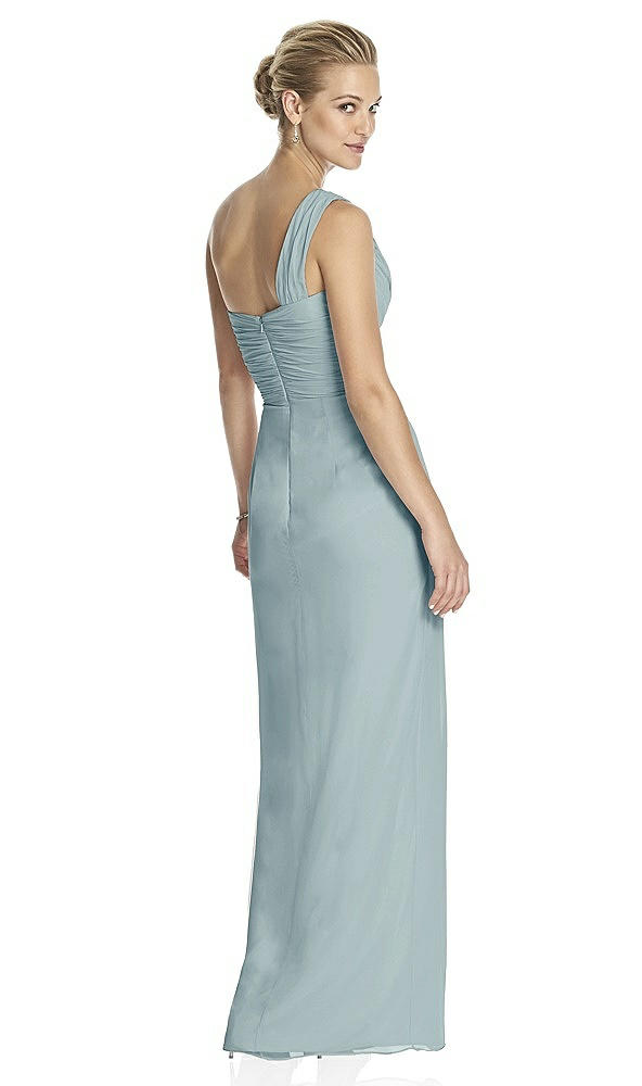 Back View - Morning Sky One-Shoulder Draped Maxi Dress with Front Slit - Aeryn