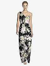 Front View Thumbnail - Noir Garden One-Shoulder Draped Maxi Dress with Front Slit - Aeryn