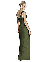 Rear View Thumbnail - Olive Green One-Shoulder Draped Maxi Dress with Front Slit - Aeryn