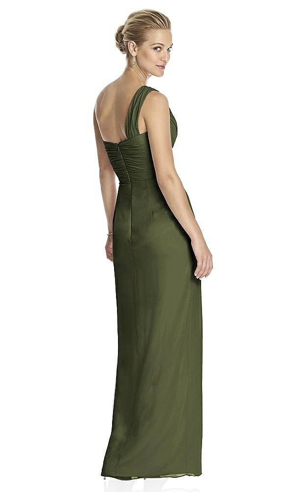 Back View - Olive Green One-Shoulder Draped Maxi Dress with Front Slit - Aeryn