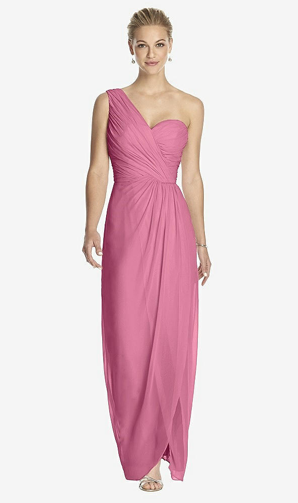 Front View - Orchid Pink One-Shoulder Draped Maxi Dress with Front Slit - Aeryn