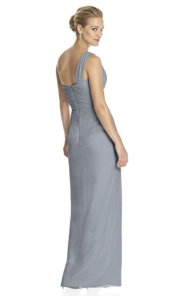 Back View - Platinum One-Shoulder Draped Maxi Dress with Front Slit - Aeryn