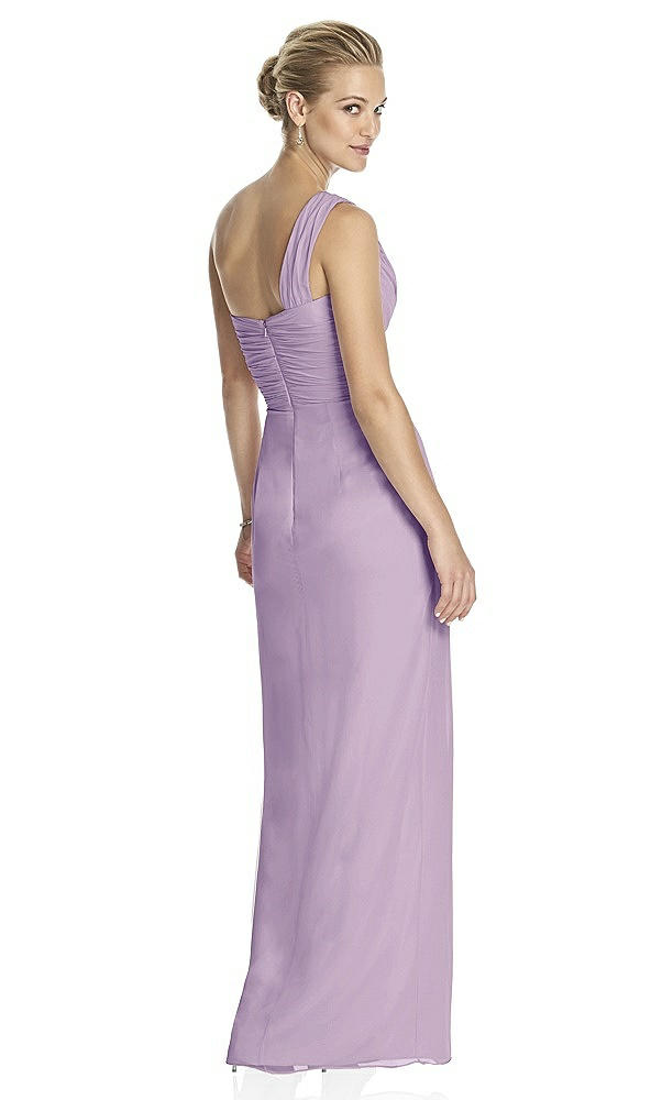 Back View - Pale Purple One-Shoulder Draped Maxi Dress with Front Slit - Aeryn