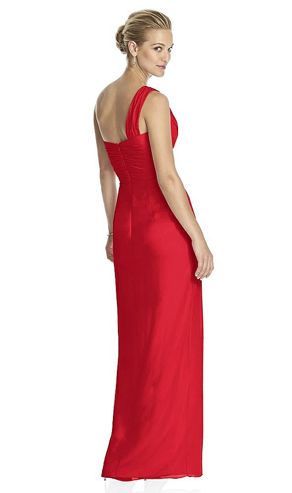 Back View - Parisian Red One-Shoulder Draped Maxi Dress with Front Slit - Aeryn