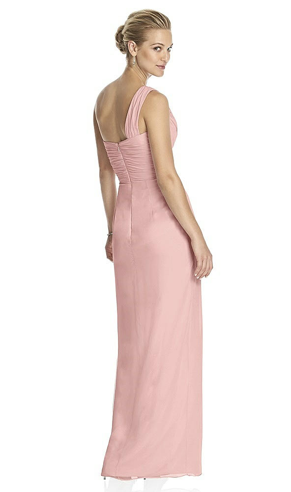 Back View - Rose - PANTONE Rose Quartz One-Shoulder Draped Maxi Dress with Front Slit - Aeryn