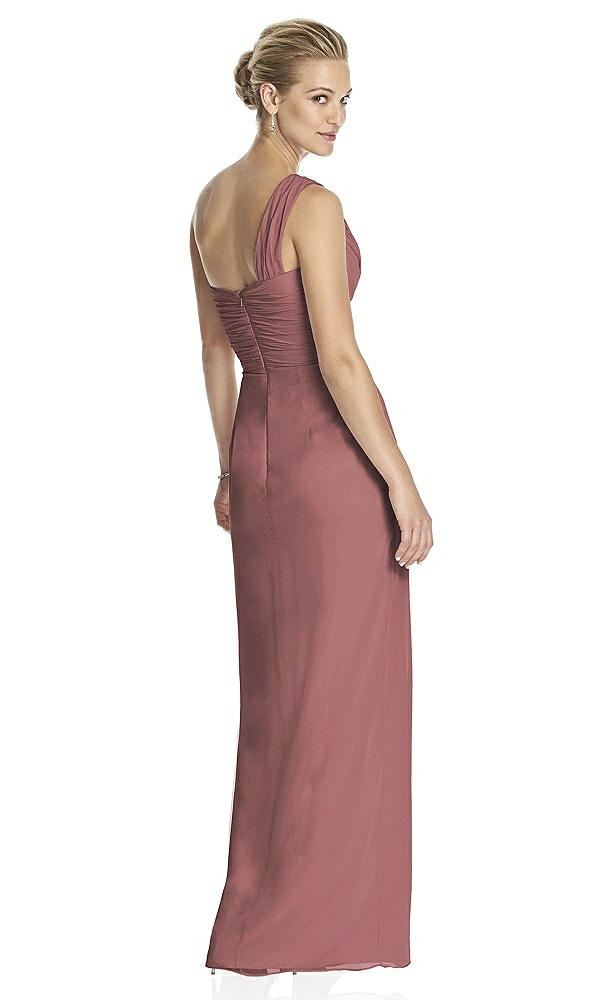 Back View - Rosewood One-Shoulder Draped Maxi Dress with Front Slit - Aeryn