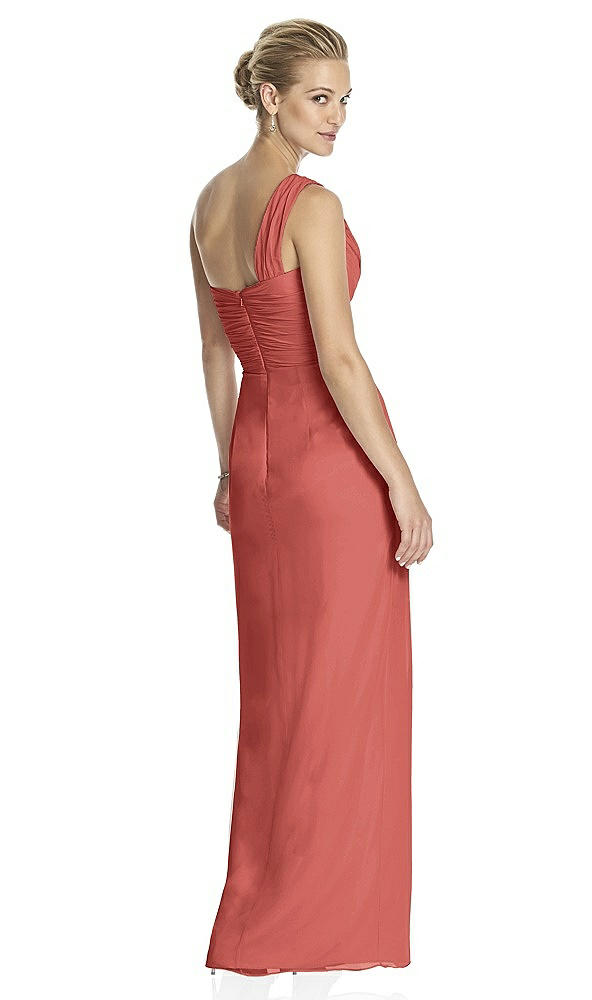 Back View - Coral Pink One-Shoulder Draped Maxi Dress with Front Slit - Aeryn